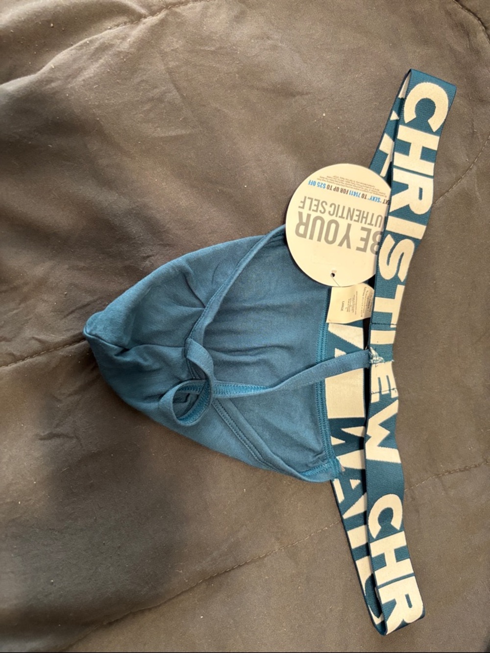 Andrew Blue Pouch thong with Branded Waistband (22) - Picture 3 of 3